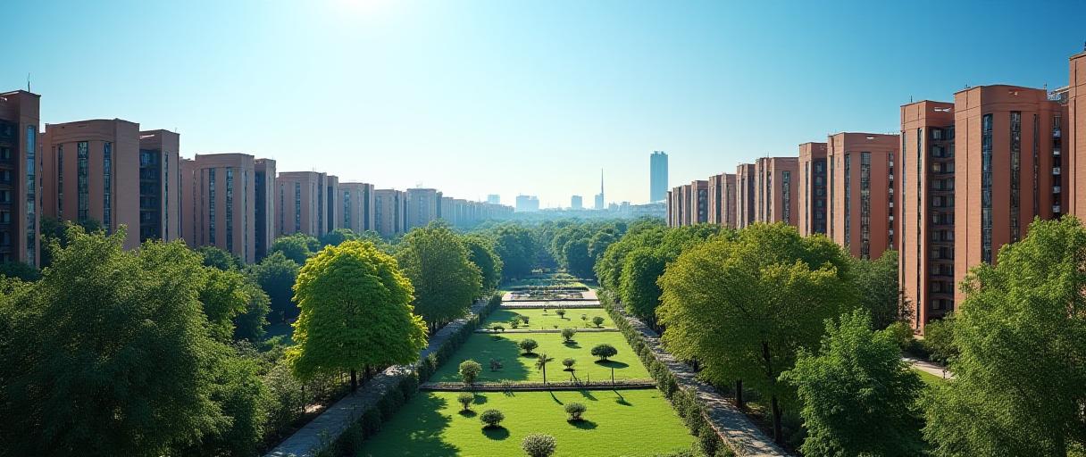 Panoramic view of a modern residential neighborhood in New Delhi
