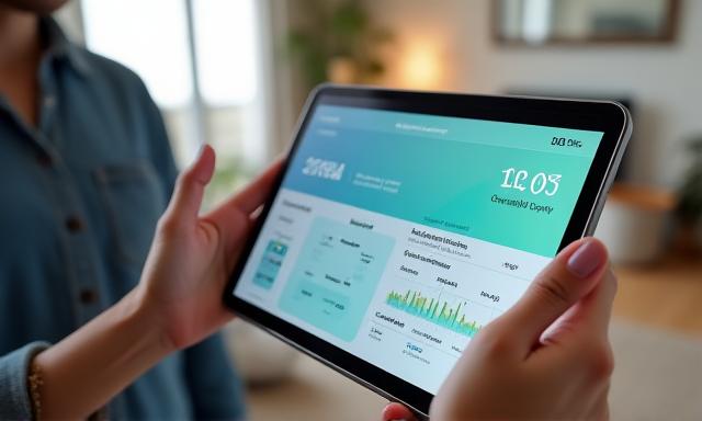 Resident using a digital portal on a tablet