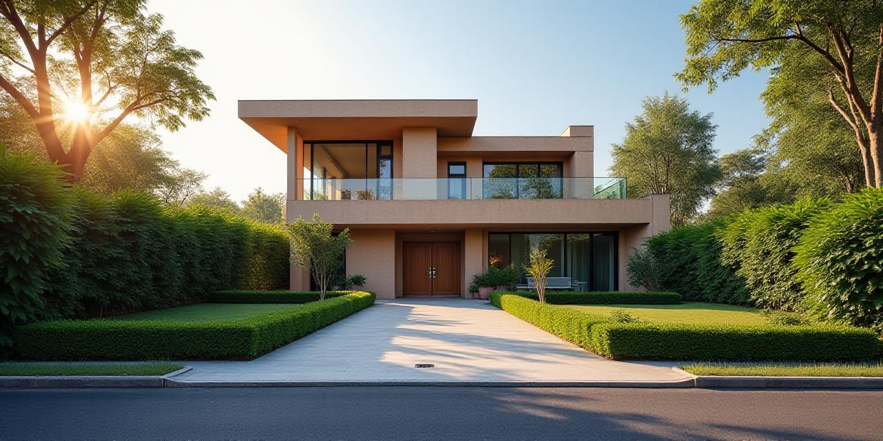 Modern Delhi home exterior with well-maintained garden and clean windows