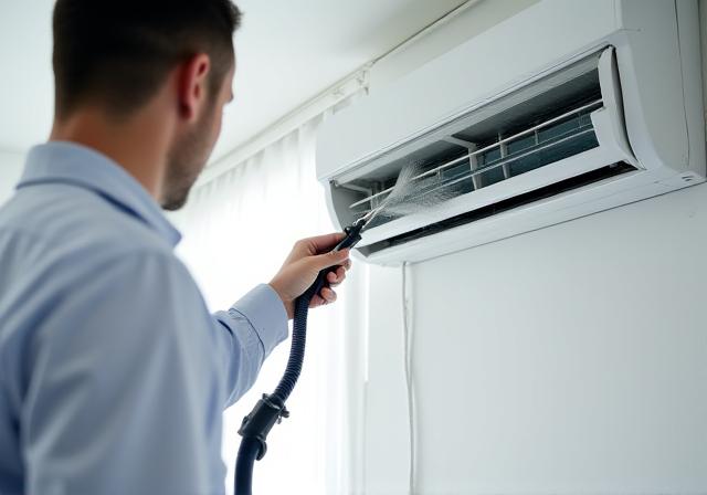 HVAC technician servicing a split air conditioner unit